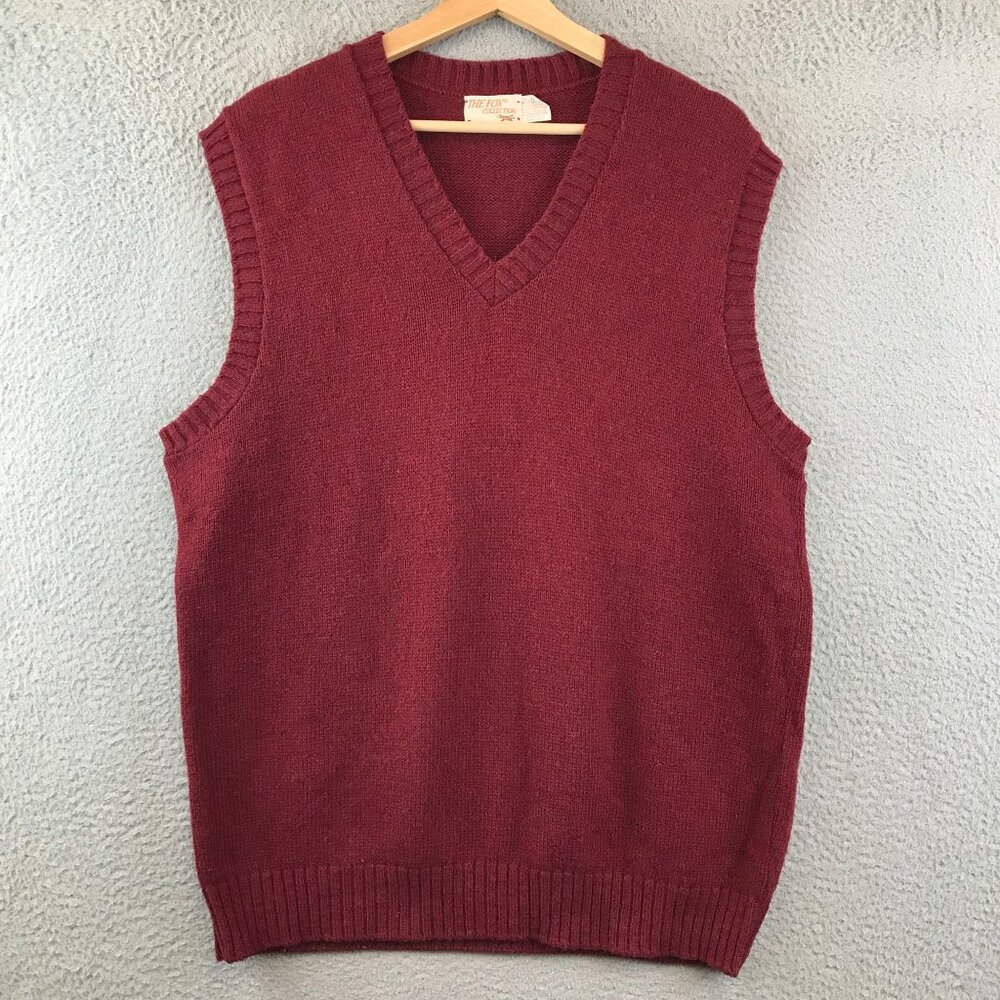 Vintage The Fox Collection Red Wool Blend V-Neck Sweater Vest XLT
